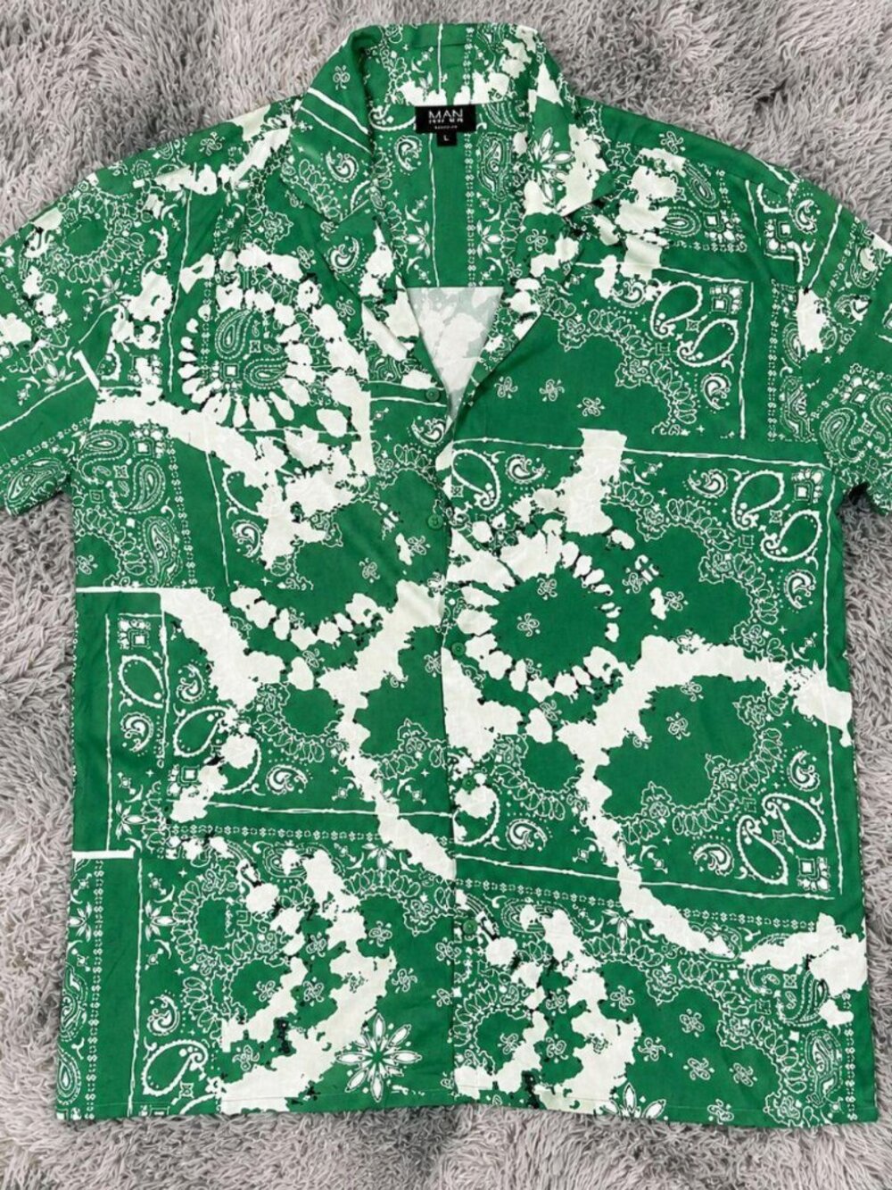Green White Floral Button Down Casual Dress Shirt